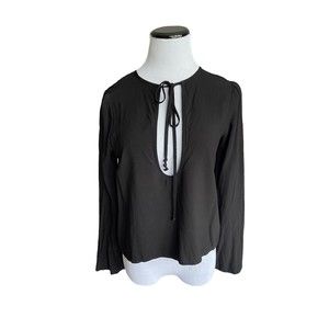 Free People Womens Deep V-Neck Keyhole Top Size S Black Bell Sleeves Bohemian